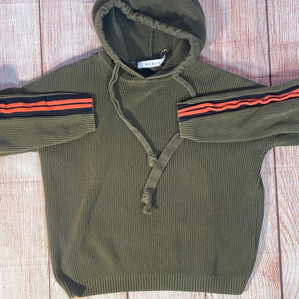 Kokun Women’s Green Knit Hoodie Medium Ribbed Pullover Sporty Athleisure - Picture 13 of 13